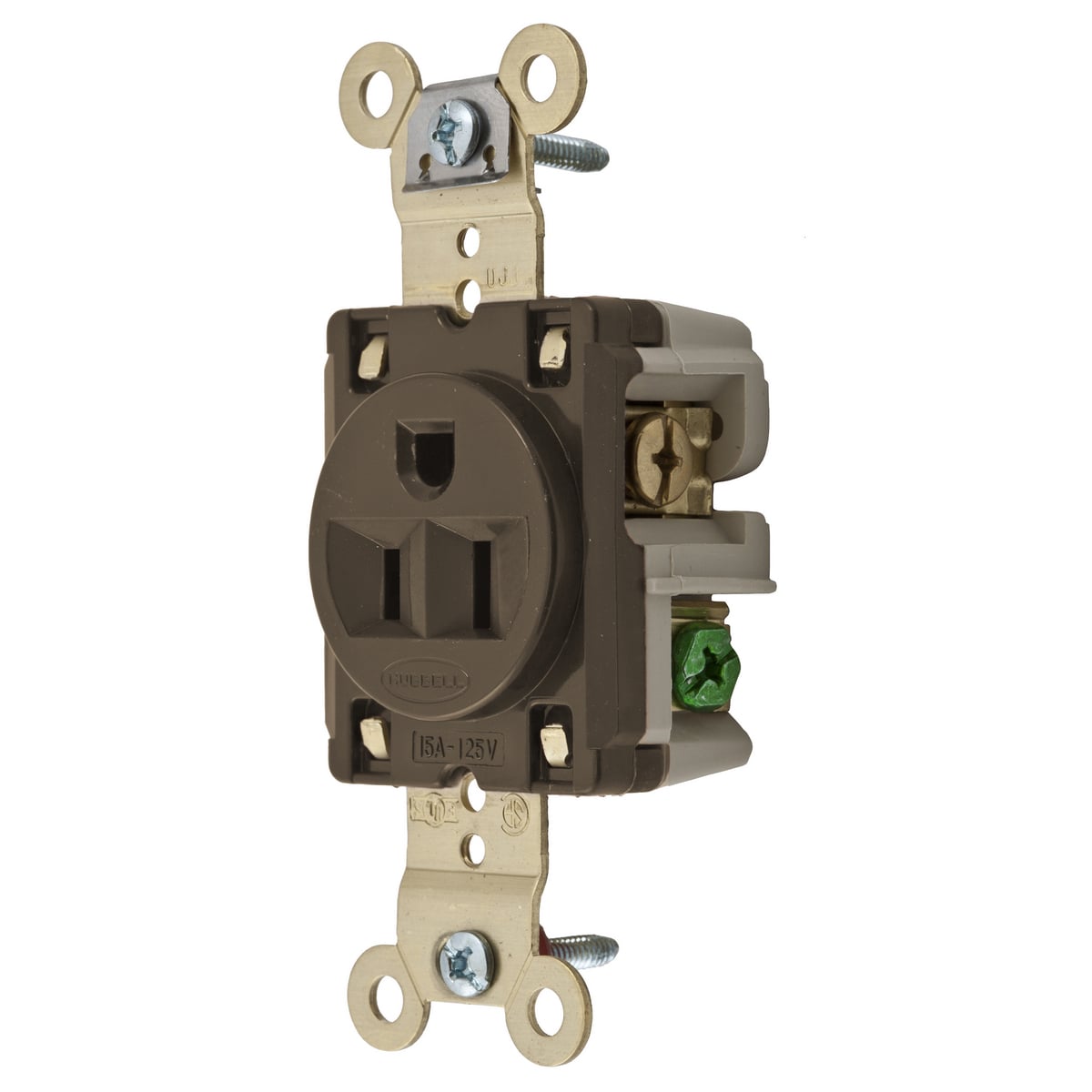 Straight Blade Devices, Receptacles, Single, Industrial Grade, 2-Pole 3-Wire Grounding, 15A 125V, 5-15R, Brown, Single Pack.