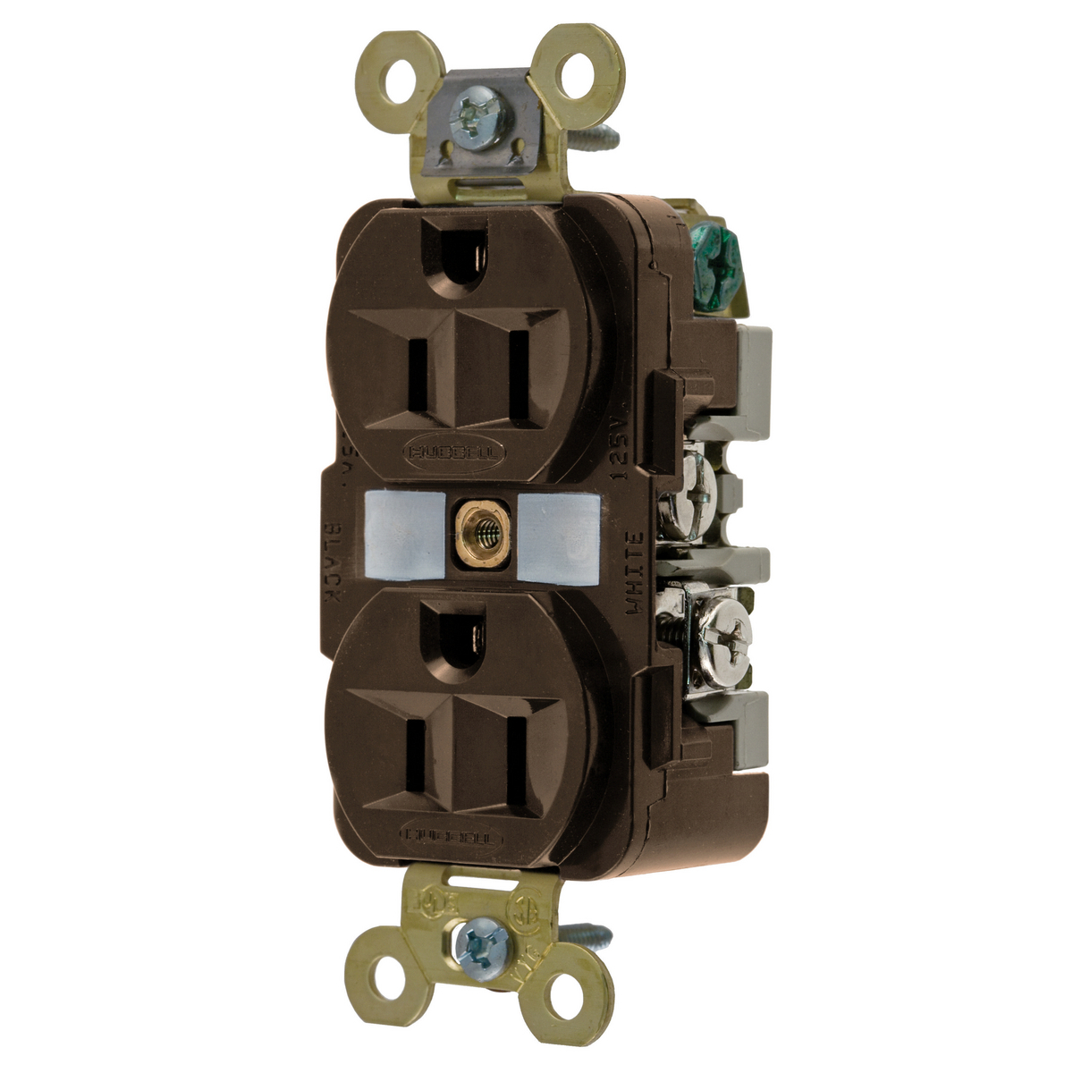Straight Blade Devices, Receptacles, Duplex, Industrial Grade, 2-Pole 3-Wire Grounding, 15A 125V, 5-15R, Brown, Single Pack.