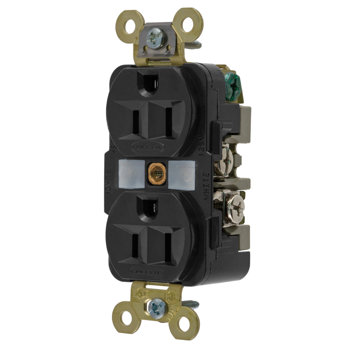 Straight Blade Devices, Receptacles, Duplex, Industrial Grade, 2-Pole 3-Wire Grounding, 15A 125V, 5-15R, Black, Single Pack.