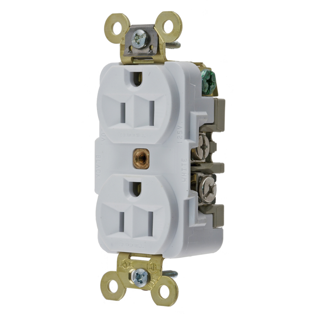 Straight Blade Devices, Receptacles, Duplex, Industrial Grade, 2-Pole 3-Wire Grounding, 15A 125V, 5-15R, White, Single Pack.