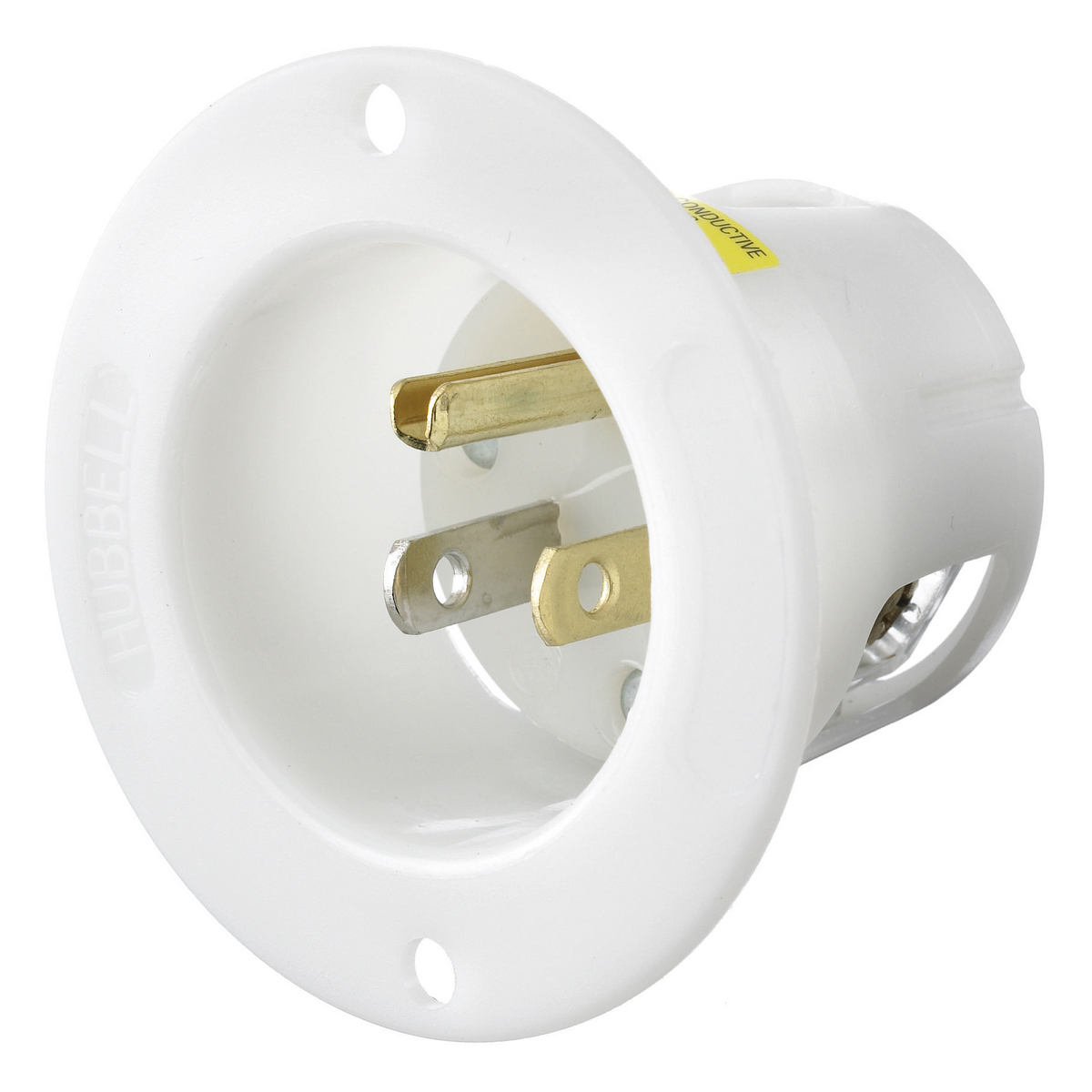 Straight Blade Devices, Male Inlets, Flanged, Industrial/Commercial, 15A 125V, 2-Pole 3-Wire Grounding, 5- 15P, White, Single Pack.