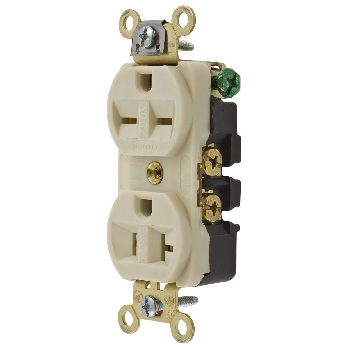 Straight Blade Devices, Receptacles,  Commercial/Industrial Grade, 2-Pole 3-Wire Grounding, 15A 125V, 5-15R Ivory, Single Pack.