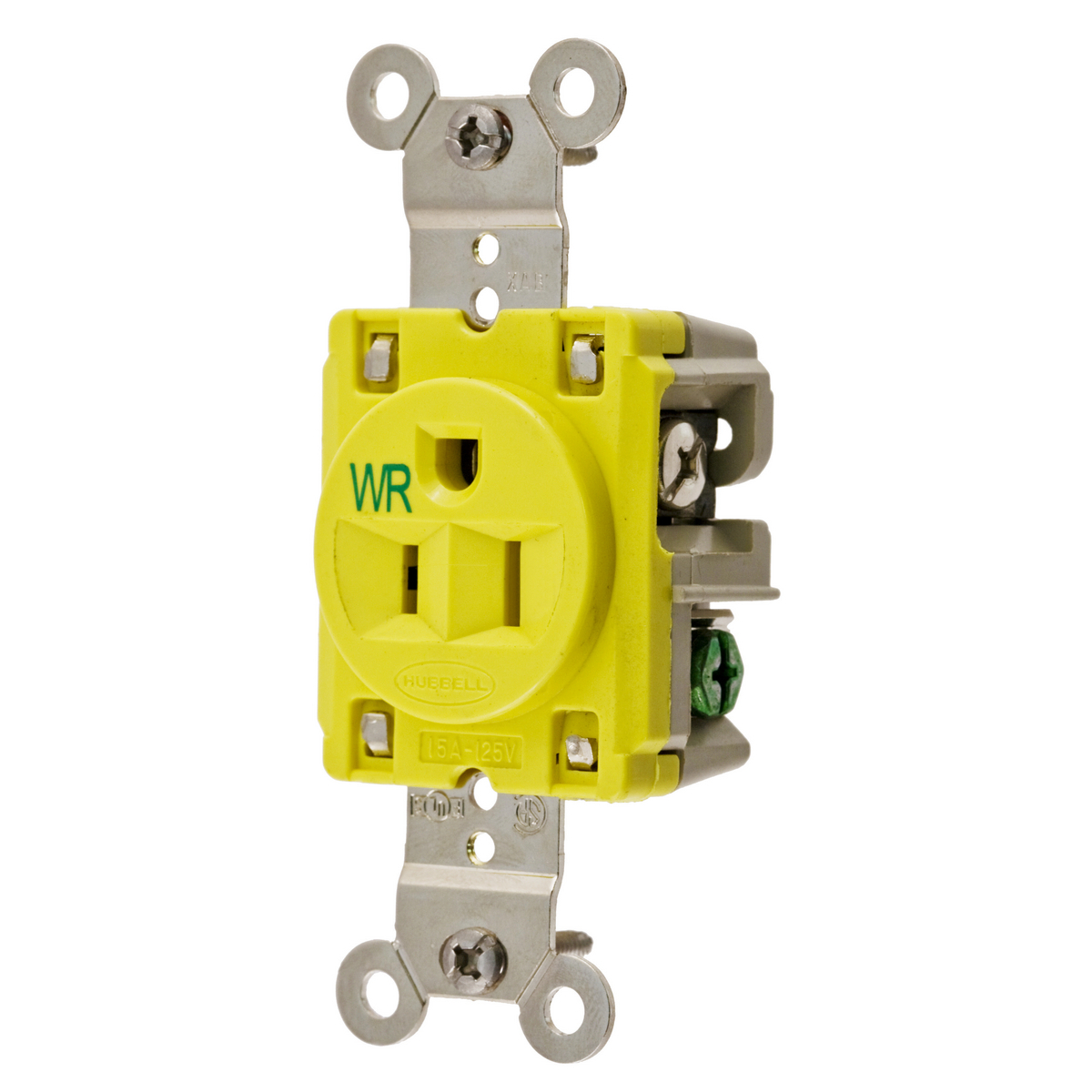 Straight Blade Devices, Receptacles, Single, Marine Grade, 2-Pole 3-Wire Grounding, 15A 125V, 5-15R, Yellow, Single Pack, Chem-Marine.