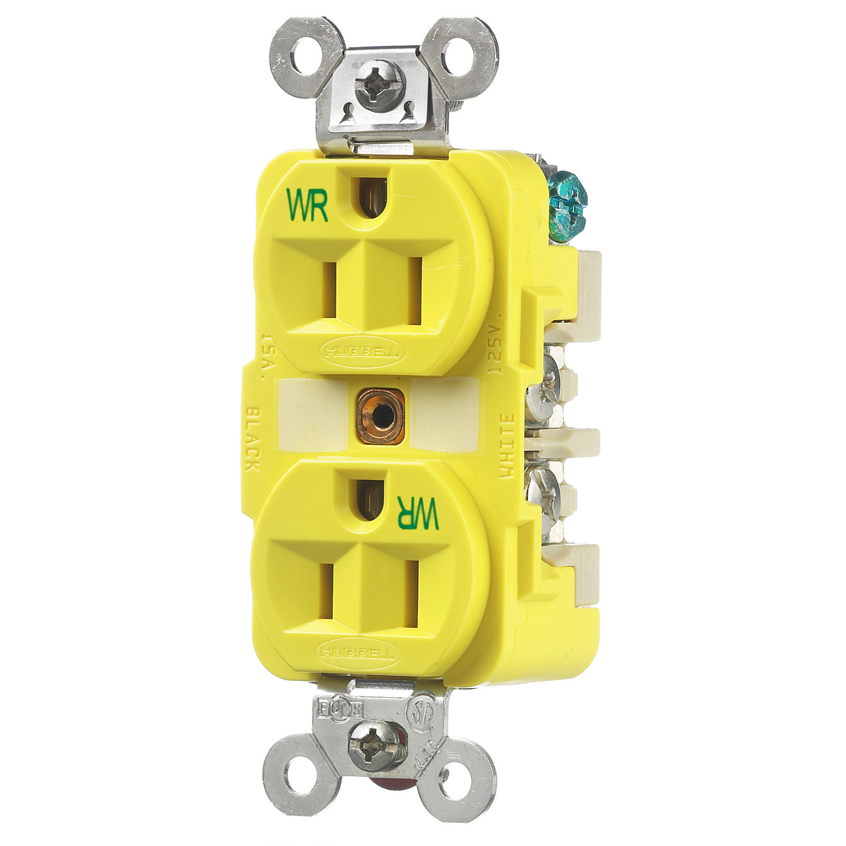 Straight Blade Devices, Receptacles, Duplex, Marine Grade, 2-Pole 3-Wire Grounding, 15A 125V, 5-15R, Yellow, Single Pack, Chem-Marine.