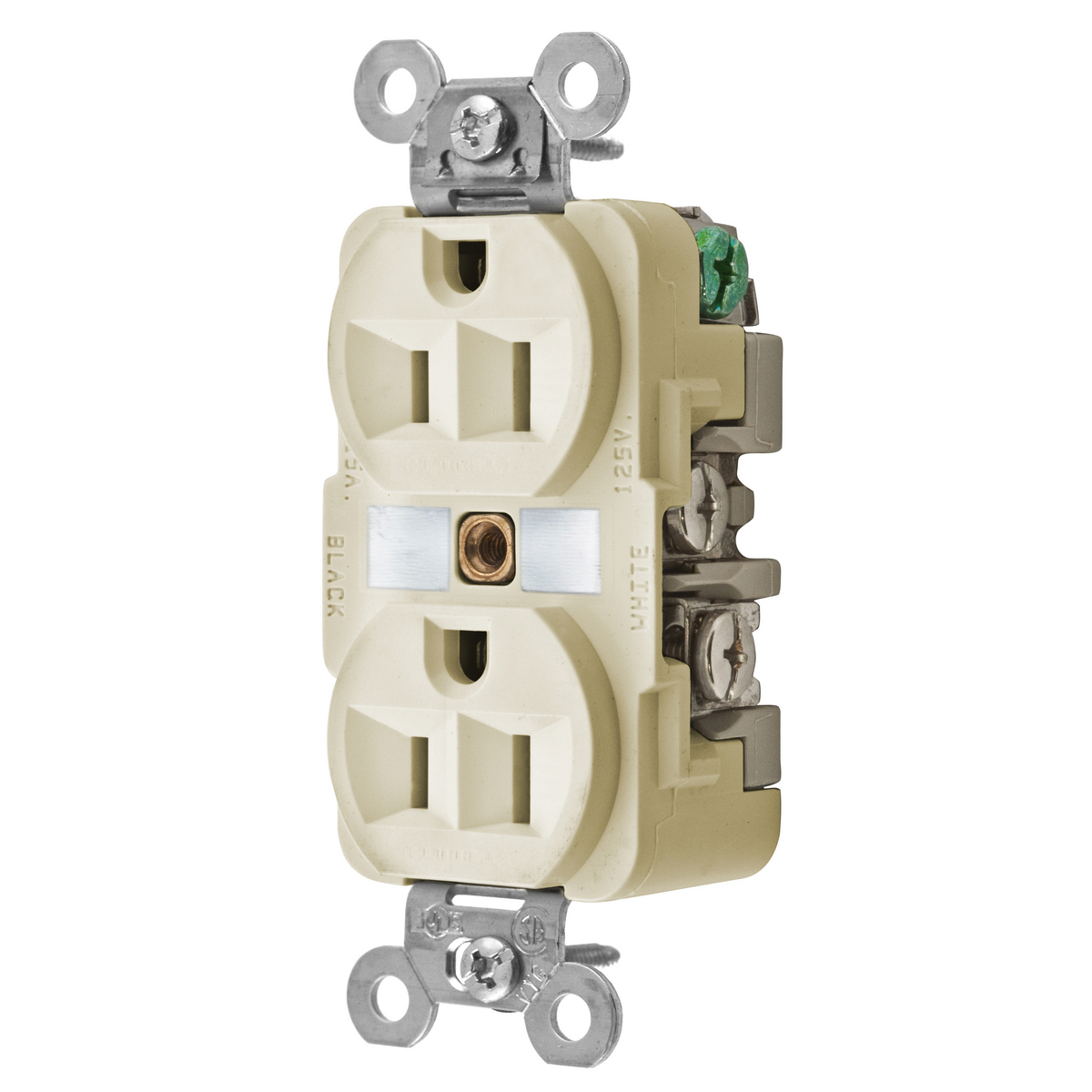 Straight Blade Devices, Receptacles, Duplex, Marine Grade, 2-Pole 3-Wire Grounding, 15A 125V, 5-15R, Ivory, Single Pack, Chem-Marine.
