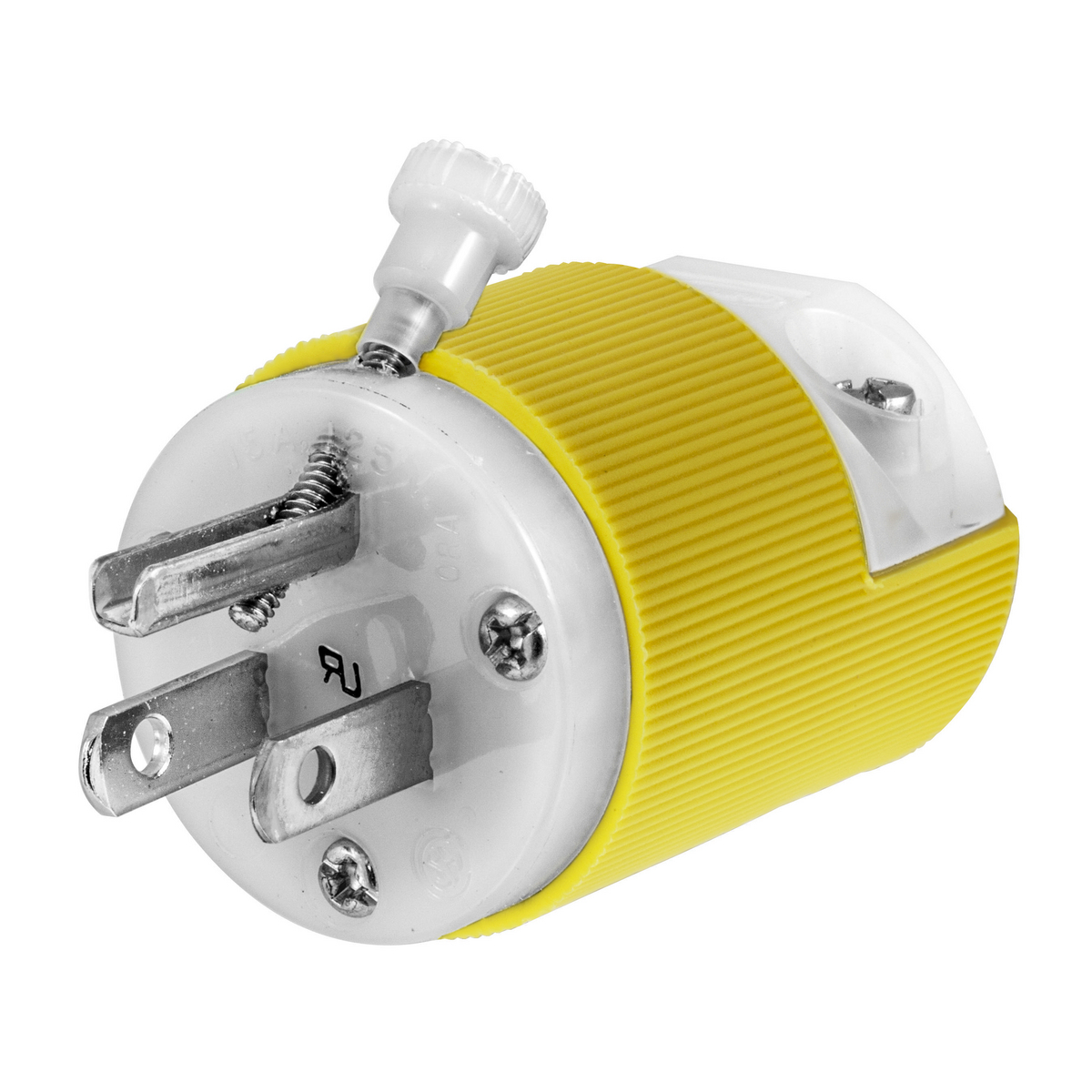 Straight Blade Devices, Male Plug, Corrosion Resistant, Industrial/Commercial Grade, Straight, 2-Pole 3- Wire Grounding, 15A 125V, 5-15P, Yellow, Single Pack, Anchor Locking.