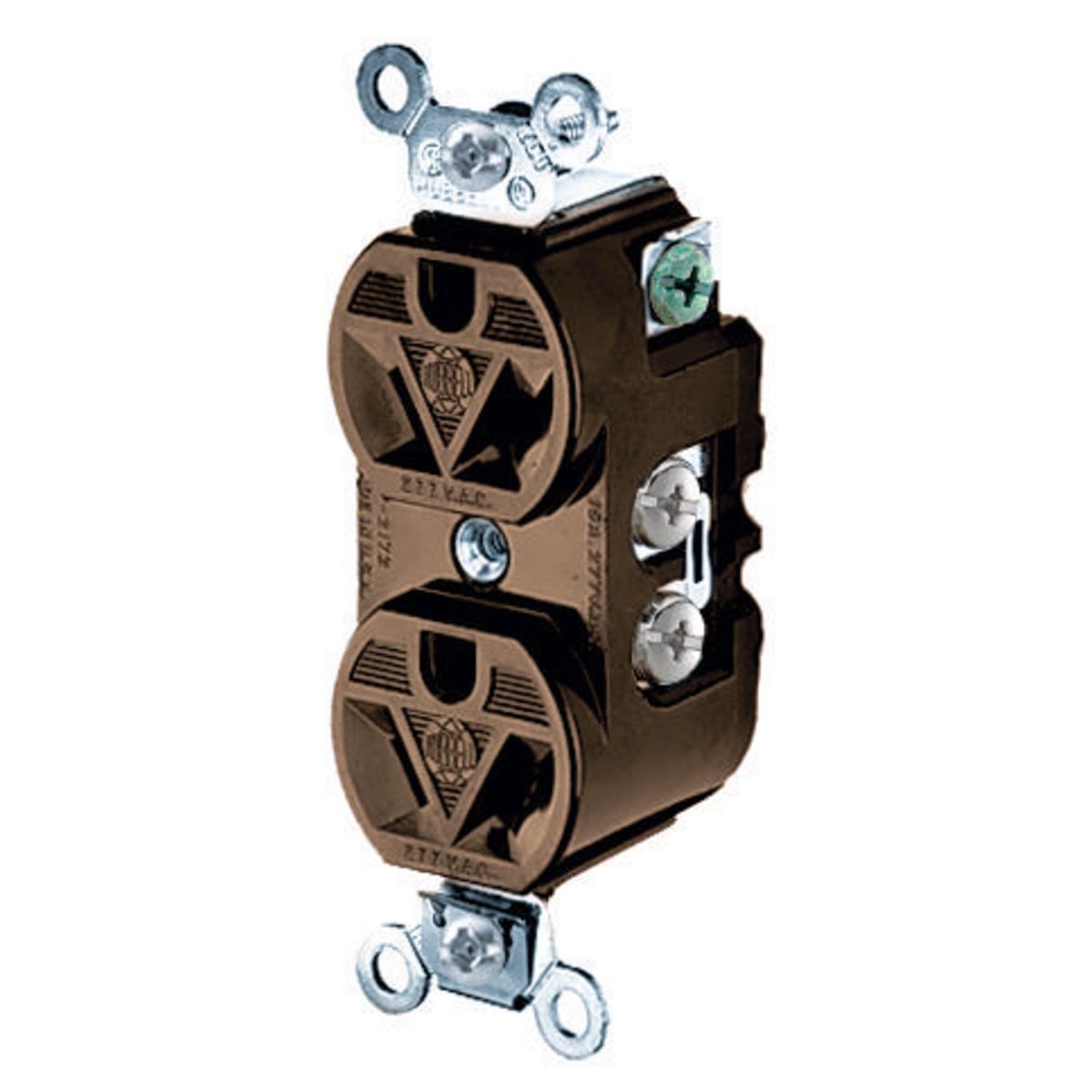 Straight Blade Devices, Receptacles, Duplex, Commercial Grade, 2-Pole 3-Wire Grounding, 15A 277V AC, 7-15R, Brown, Single Pack.