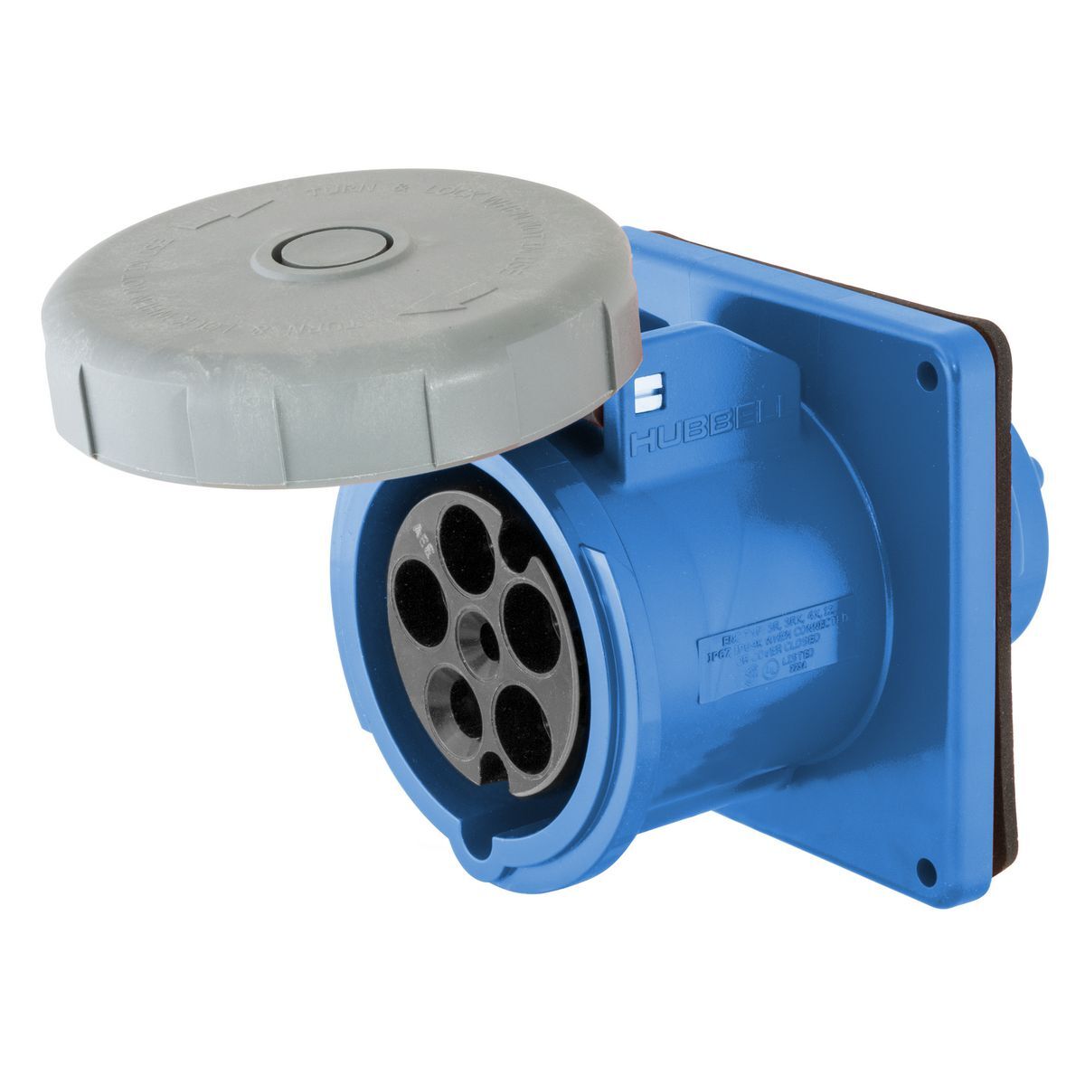Heavy Duty Products, IEC Pin and Sleeve Devices, Industrial Grade, Female, Receptacle, 30A 3-Phase Wye 120/208V AC, 4-Pole 5-Wire Grounding , Terminal Screws, Blue, Watertight