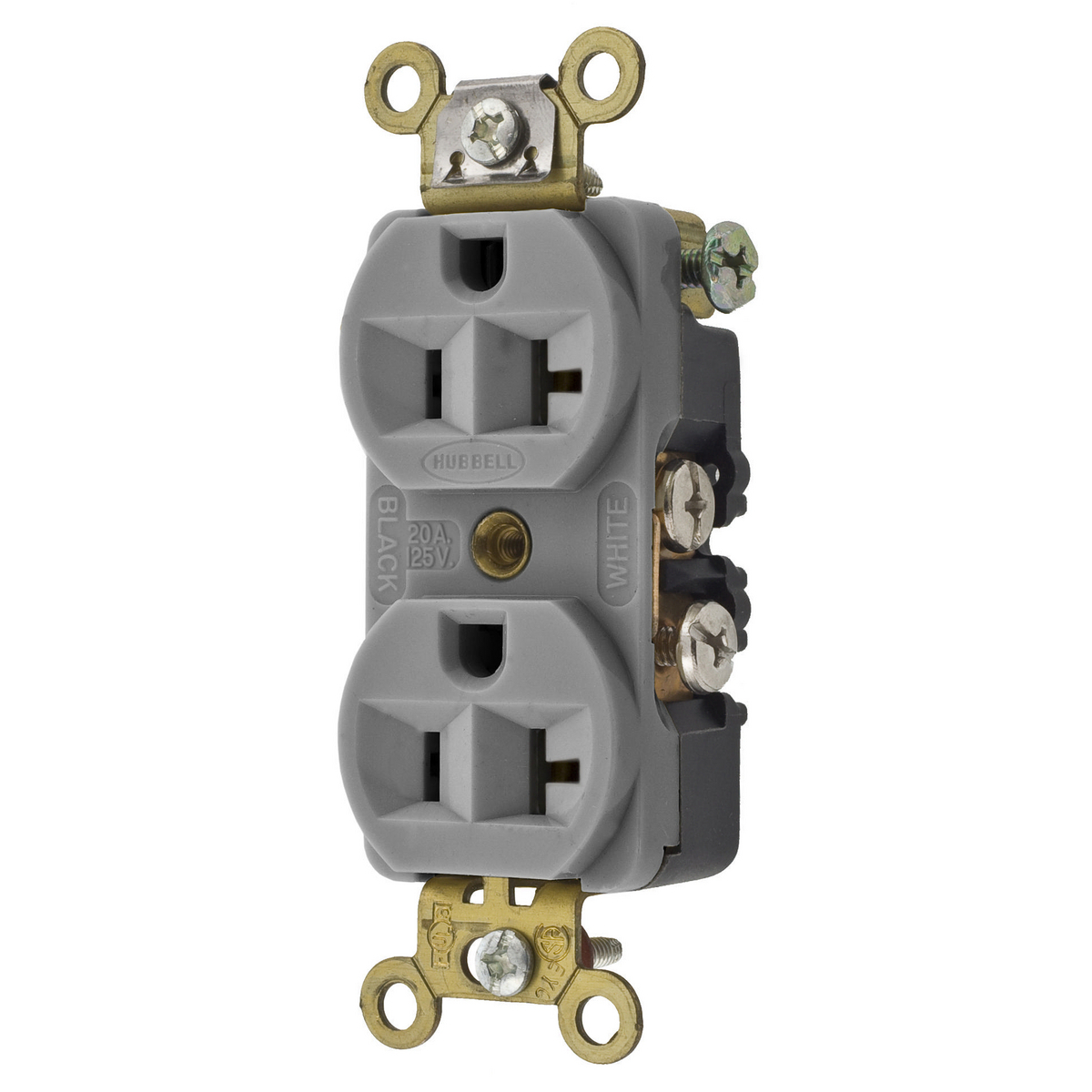 Straight Blade Devices, Receptacles, Duplex, Commercial Grade, 2-Pole 3-Wire Grounding, 20A 125V, 5-20R, Gray, Single Pack.