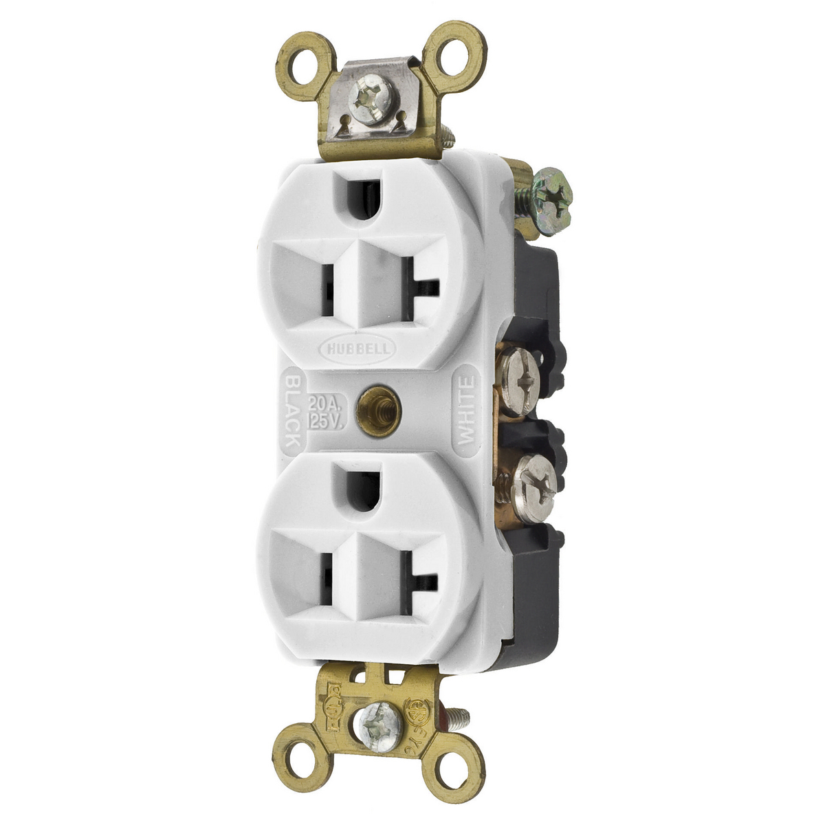 Straight Blade Devices, Receptacles, Duplex, Commercial Grade, 2-Pole 3-Wire Grounding, 20A 125V, 5-20R, White, Single Pack.