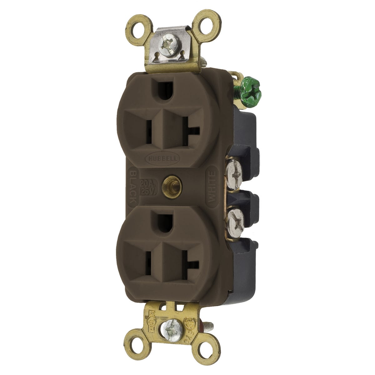 Straight Blade Devices, Receptacles, Duplex, Industrial Grade, 2-Pole 3-Wire Grounding, 20A 125V, 5-20R, Black, Single Pack.