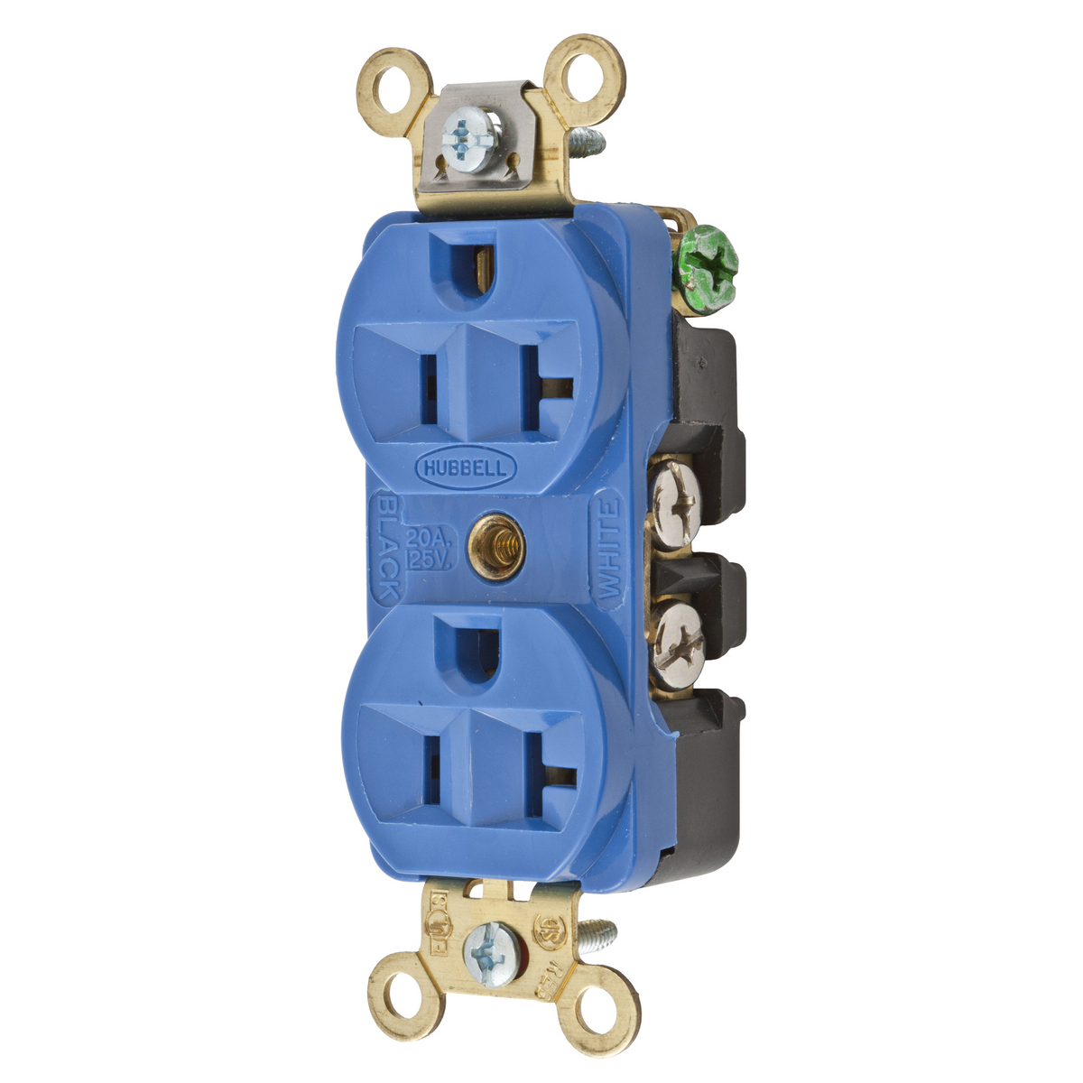 Straight Blade Devices, Receptacles, Duplex, Industrial Grade, 2-Pole 3-Wire Grounding, 20A 125V, 5-20R, Blue, Single Pack.