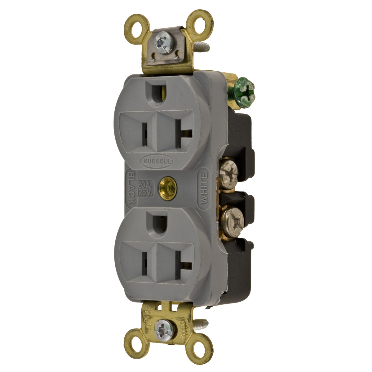 Straight Blade Devices, Receptacles, Duplex, Industrial Grade, 2-Pole 3-Wire Grounding, 20A 125V, 5-20R, Gray, Single Pack.