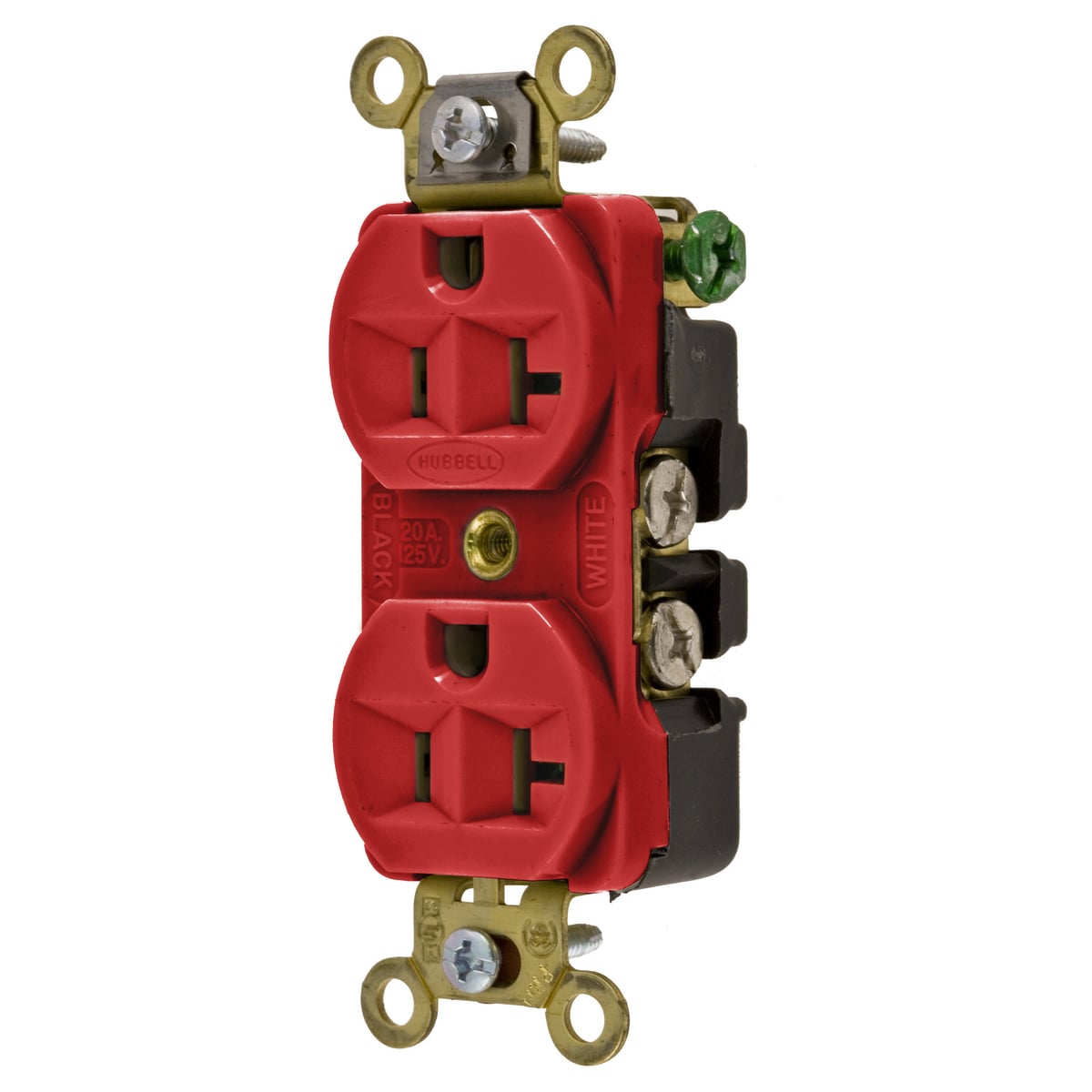 Straight Blade Devices, Receptacles, Duplex, Industrial Grade, 2-Pole 3-Wire Grounding, 20A 125V, 5-20R, Red, Single Pack.