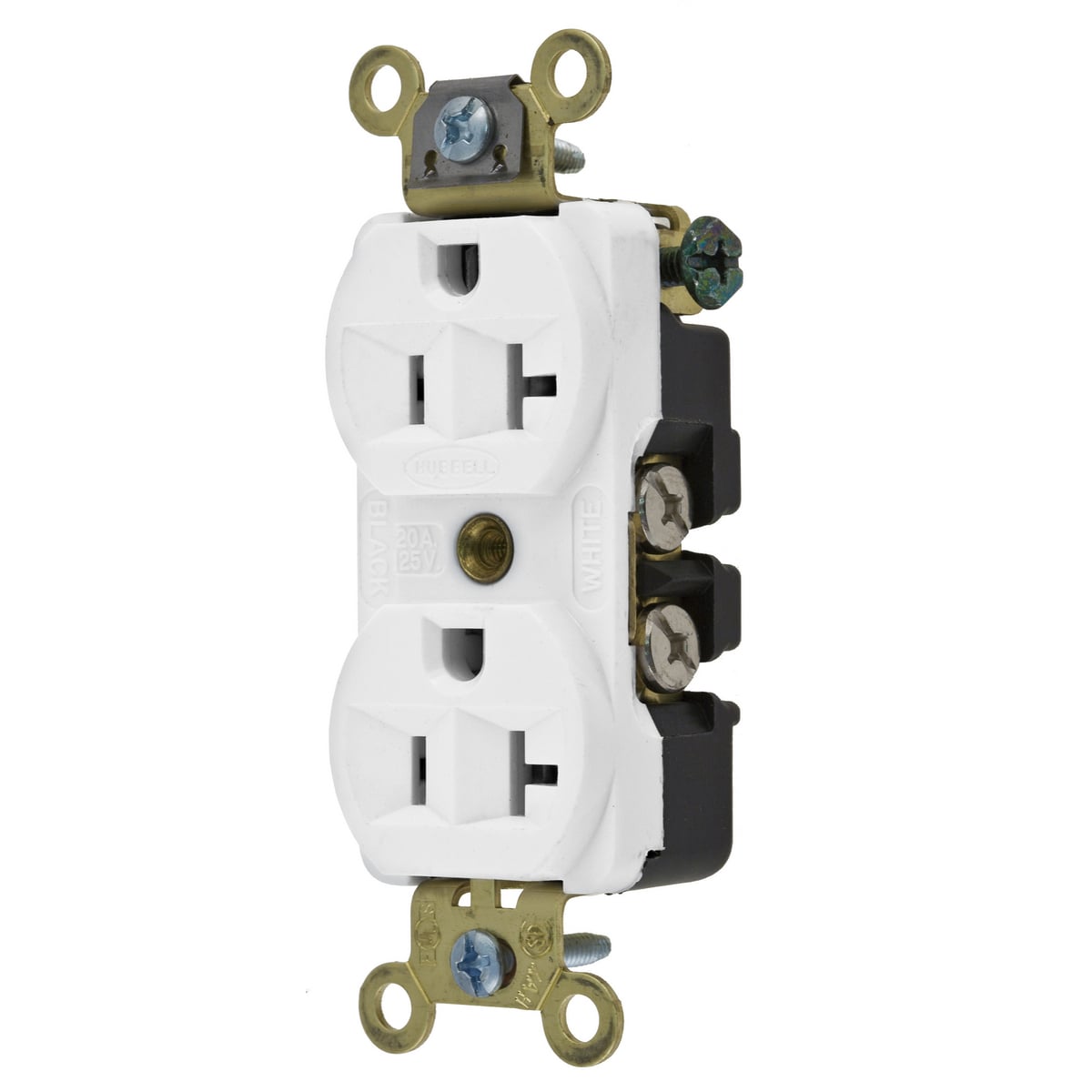 Straight Blade Devices, Receptacles, Duplex, Industrial Grade, 2-Pole 3-Wire Grounding, 20A 125V, 5-20R, White, Single Pack.