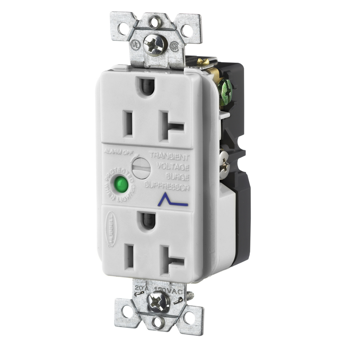 Surge Protective Devices, SPIKESHIELD TVSS Duplex Receptacle with Light, 20A 125V, 5-20R, Office White