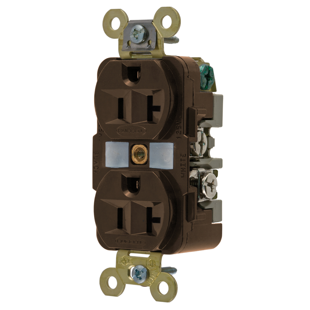 Straight Blade Devices, Receptacles, Duplex, Industrial Grade, 2-Pole 3-Wire Grounding, 20A 125V, 5-20R, Brown, Single Pack
