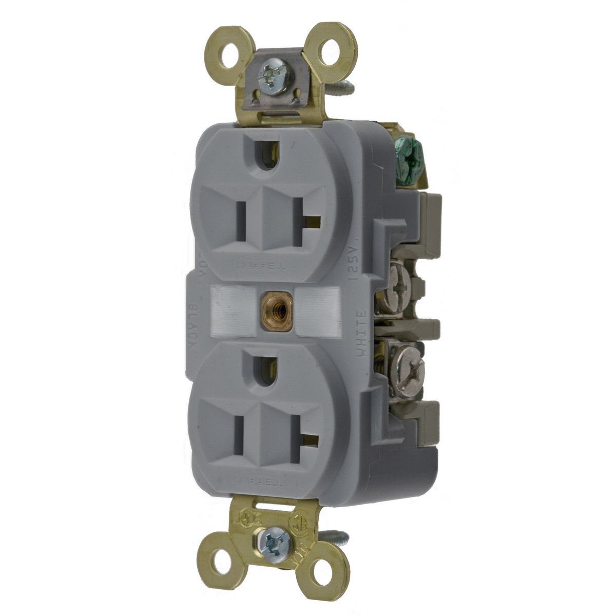 Straight Blade Devices, Receptacles, Duplex, Industrial Grade, 2-Pole 3-Wire Grounding, 20A 125V, 5-20R, Gray, Single Pack