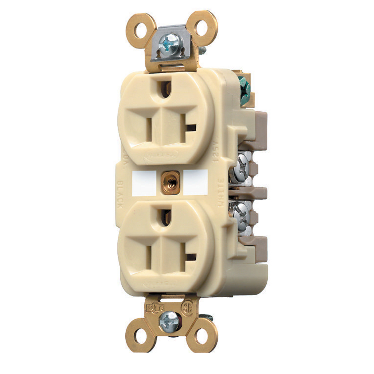 Straight Blade Devices, Receptacles, Duplex, Industrial Grade, 2-Pole 3-Wire Grounding, 20A 125V, 5-20R, Ivory, Single Pack
