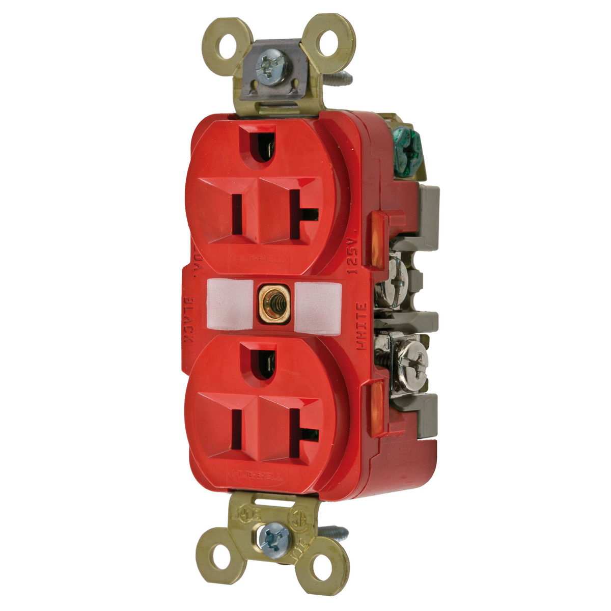 Straight Blade Devices, Receptacles, Duplex, Industrial Grade, 2-Pole 3-Wire Grounding, 20A 125V, 5-20R, Red, Single Pack.