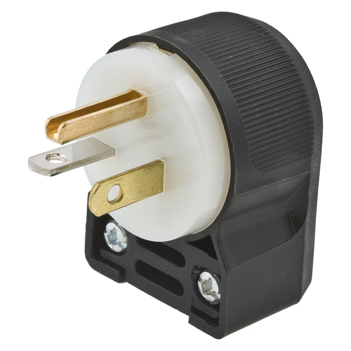 Straight Blade Devices, Male Plug, Insulgrip Heavy Duty, Industrial/Commercial Grade, Angled, 2-Pole 3-Wire Grounding, 20A 125V, 5-20P, Black and White, Single Pack.