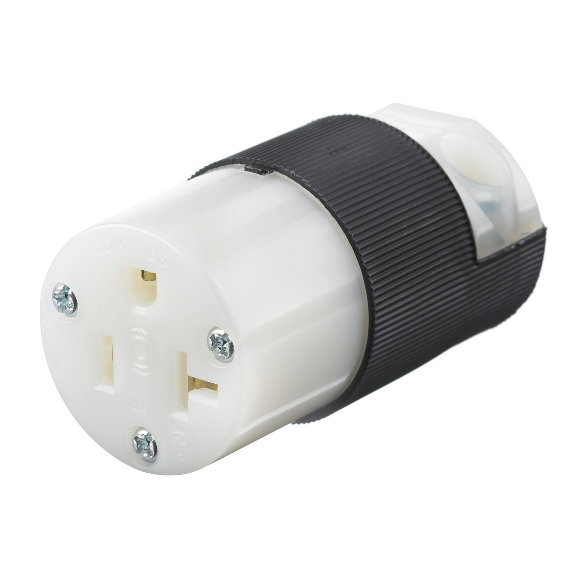 Straight Blade Devices, Female Connector Body, Insulgrip Heavy Duty, Industrial/Commercial Grade, Straight, 2- Pole 3-Wire Grounding, 20A 125V, 5-20R, Black and White, Single Pack.