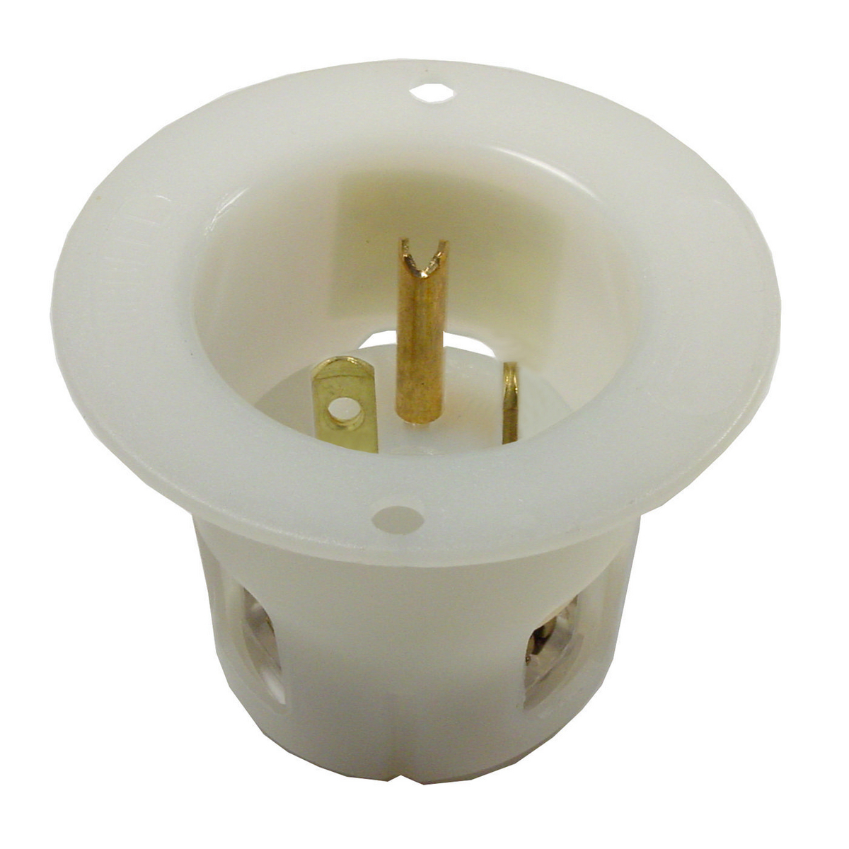 Straight Blade Devices, Male Inlets, Flanged, Industrial/Commercial, 20A 125V, 2-Pole 3-Wire Grounding, 5- 20P, White, Single Pack.