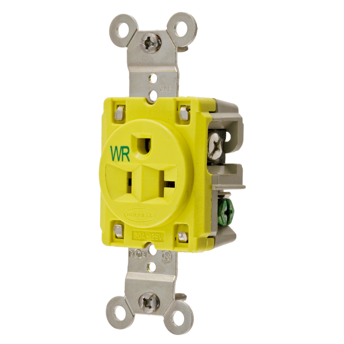 Straight Blade Devices, Receptacles, Single, Marine Grade, 2-Pole 3-Wire Grounding, 20A 125V, 5-20R, Yellow, Single Pack, Chem-Marine.