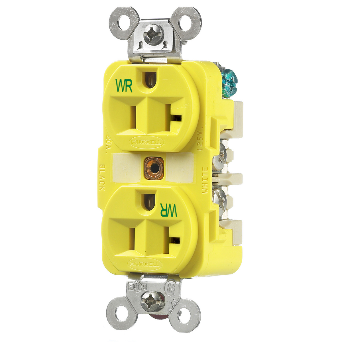 Straight Blade Devices, Receptacles, Duplex, Marine Grade, 2-Pole 3-Wire Grounding, 20A 125V, 5-20R, Yellow, Single Pack, Chem-Marine.