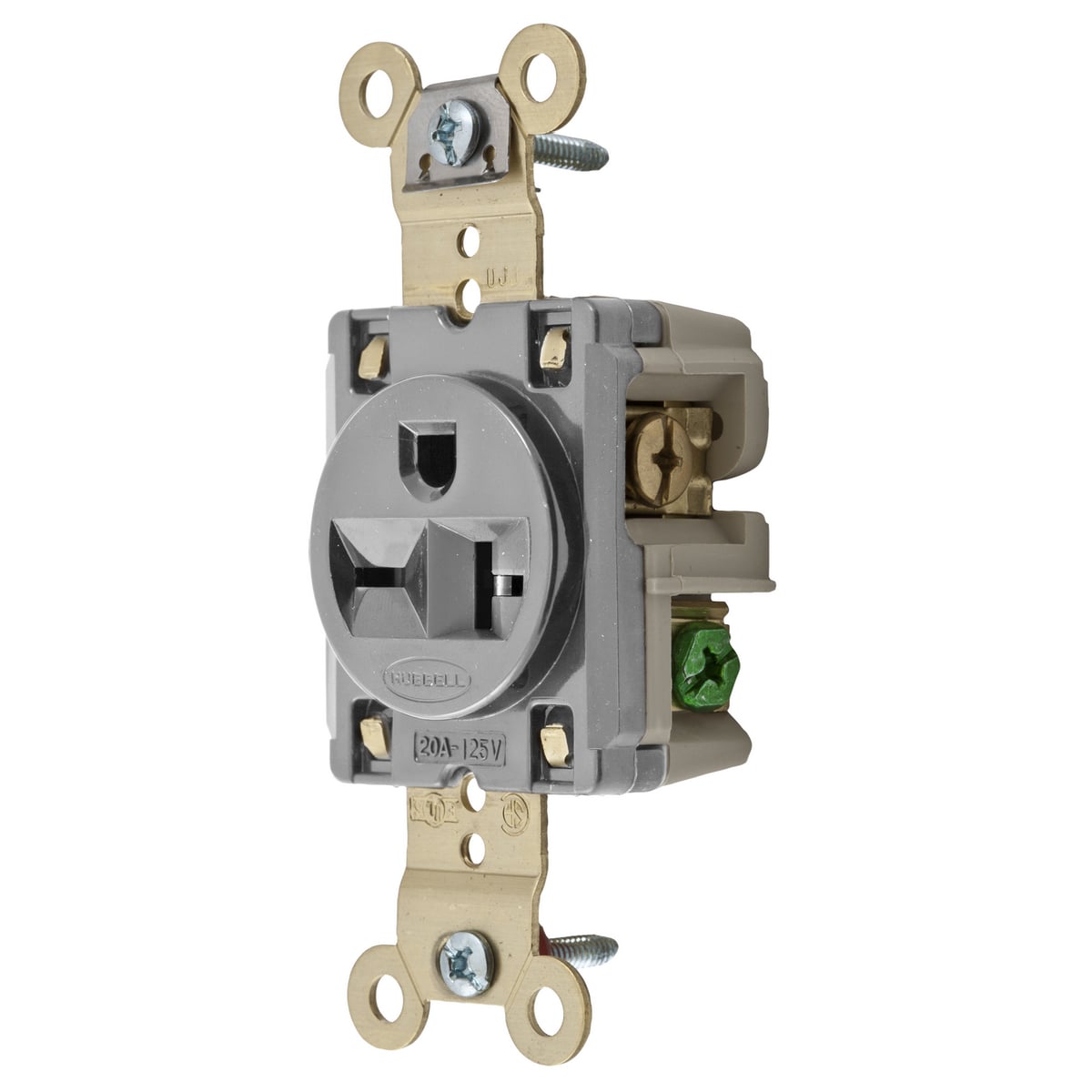 Straight Blade Devices, Receptacles, Single, Specification Grade, 2-Pole 3-Wire Grounding, 20A 250V, 6-20R, Gray, Single Pack