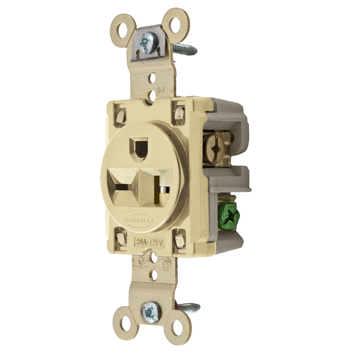 Straight Blade Devices, Receptacles, Single, Specification Grade, 2-Pole 3-Wire Grounding, 20A 250V, 6-20R, Ivory, Single Pack