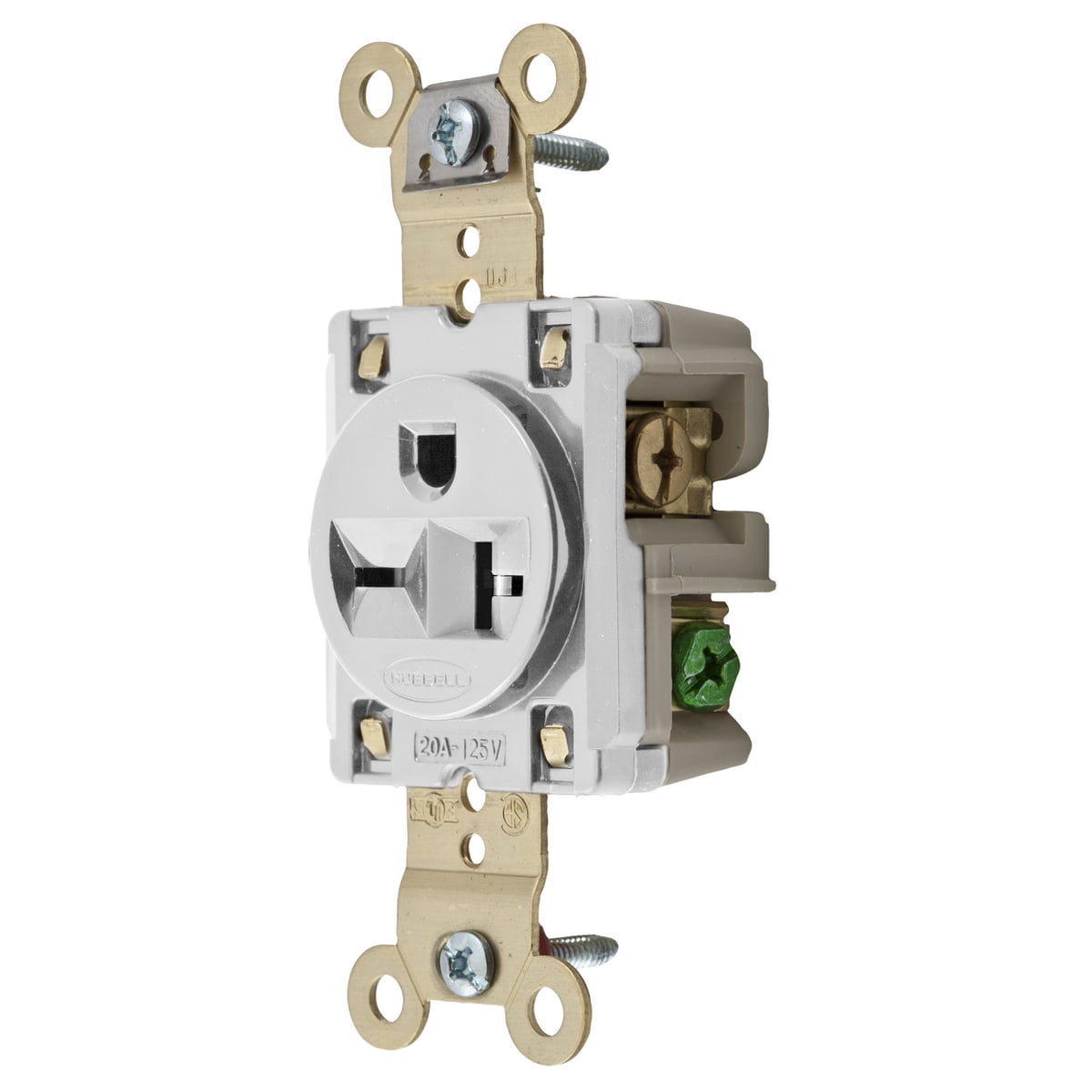 Straight Blade Devices, Receptacles, Single, Specification Grade, 2-Pole 3-Wire Grounding, 20A 250V, 6-20R, White, Single Pack