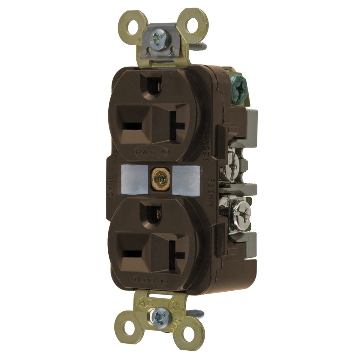 Straight Blade Devices, Receptacles, Duplex, Specification Grade, 2-Pole 3-Wire Grounding, 20A 250V, 6-20R, Brown, Single Pack