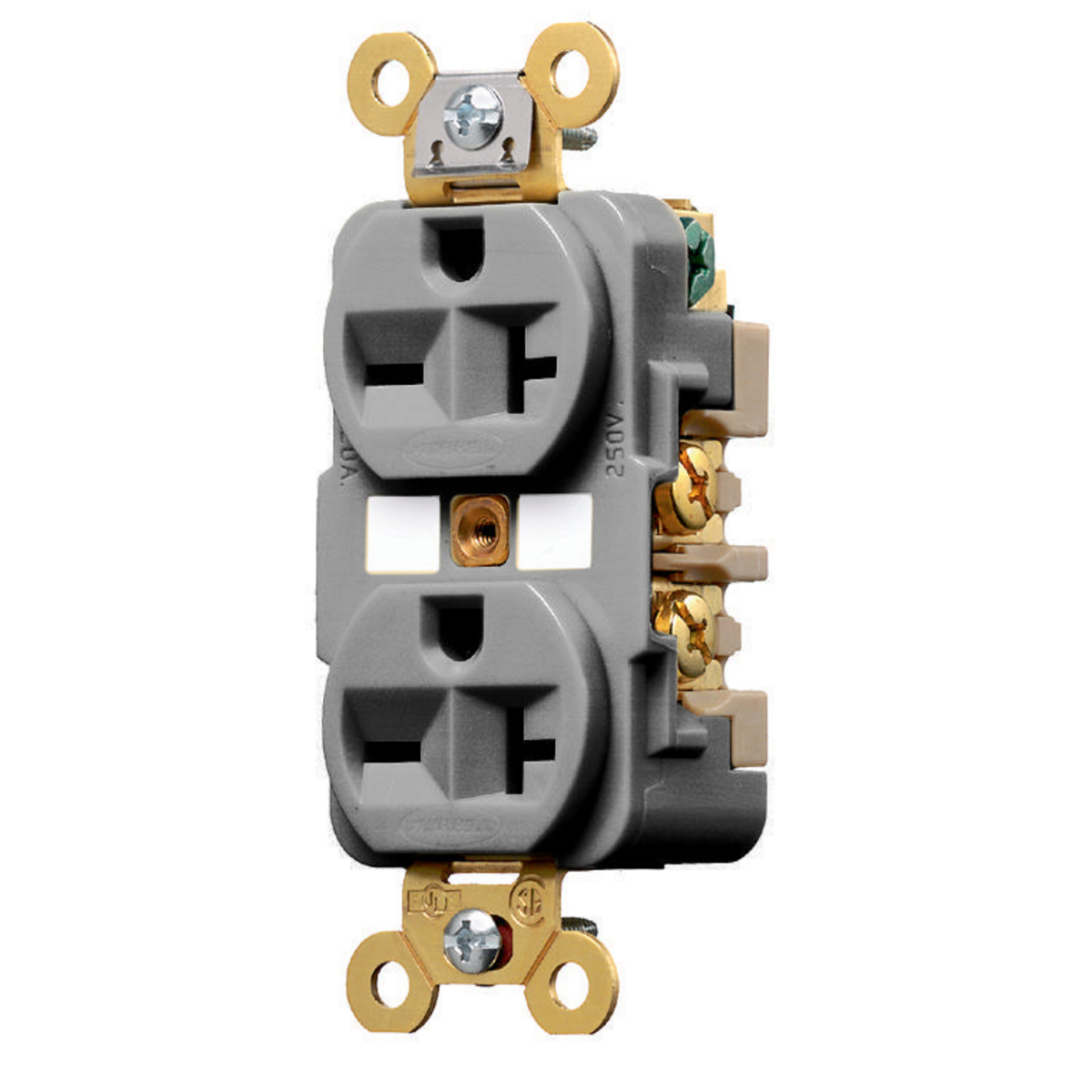 Straight Blade Devices, Receptacles, Duplex, Specification Grade, 2-Pole 3-Wire Grounding, 20A 250V, 6-20R, Gray, Single Pack
