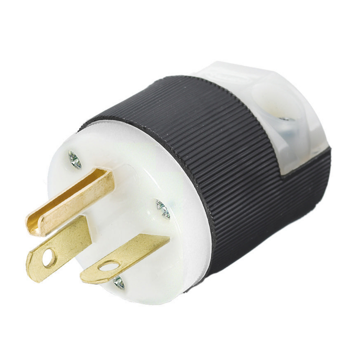 Straight Blade Devices, Male Plug, Insulgrip Heavy Duty, Industrial/Commercial Grade, Straight, 2-Pole 3- Wire Grounding, 20A 250V, 6-20P, Black and White, Single Pack.
