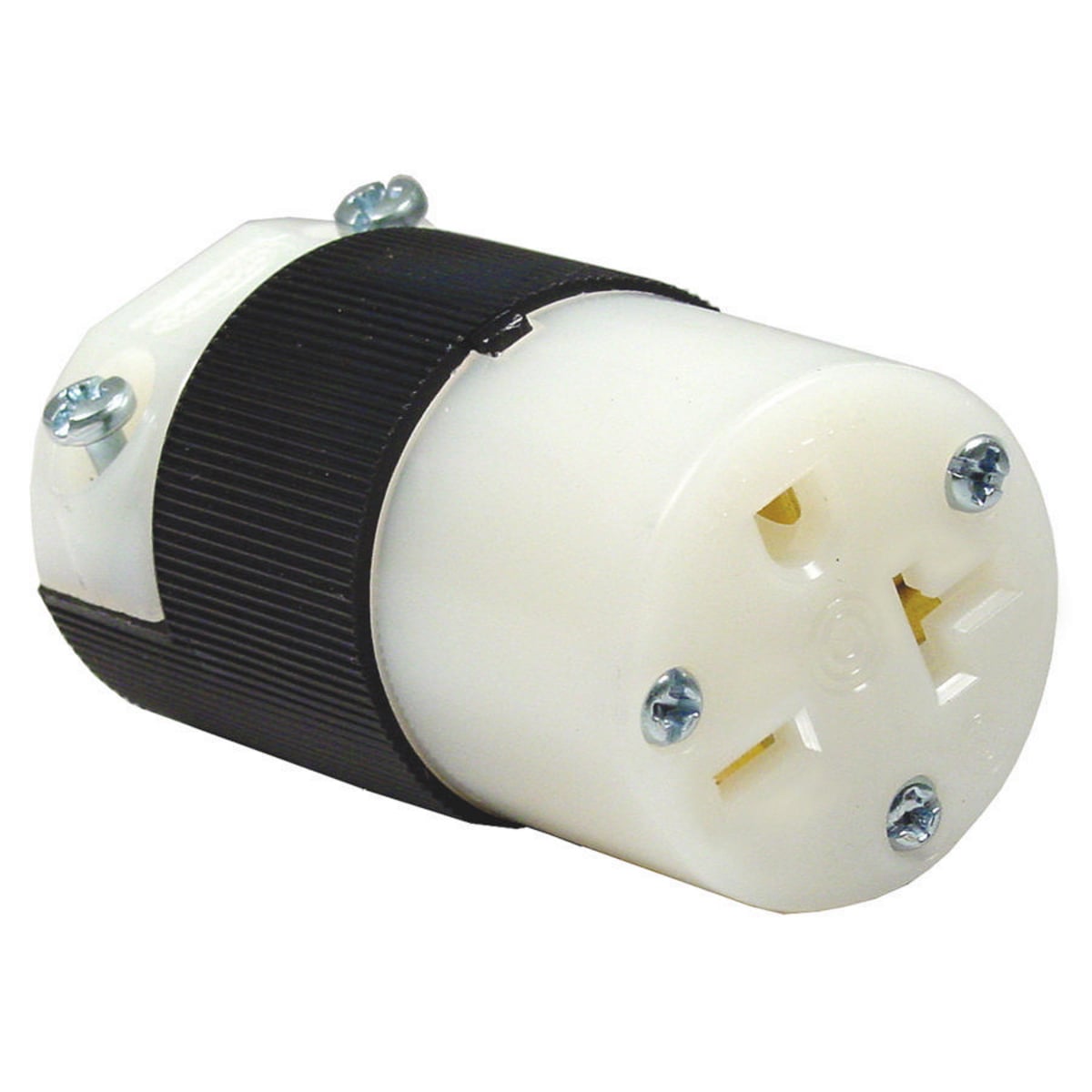 Straight Blade Devices, Female Connector Body, Insulgrip Heavy Duty, Industrial/Commercial Grade, Straight, 2- Pole 3-Wire Grounding, 20A 250V, 6-20R, Black and White, Single Pack.