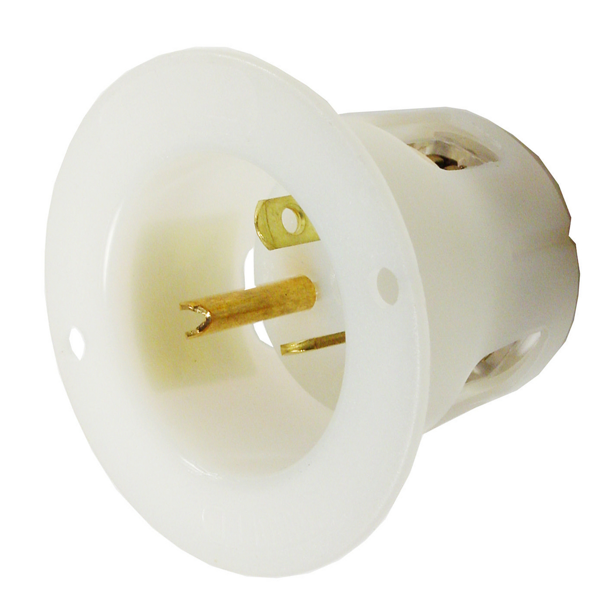 Straight Blade Devices, Male Inlets, Flanged, Industrial/Commercial, 20A 250V, 2-Pole 3-Wire Grounding, 6- 20P, White, Single Pack.