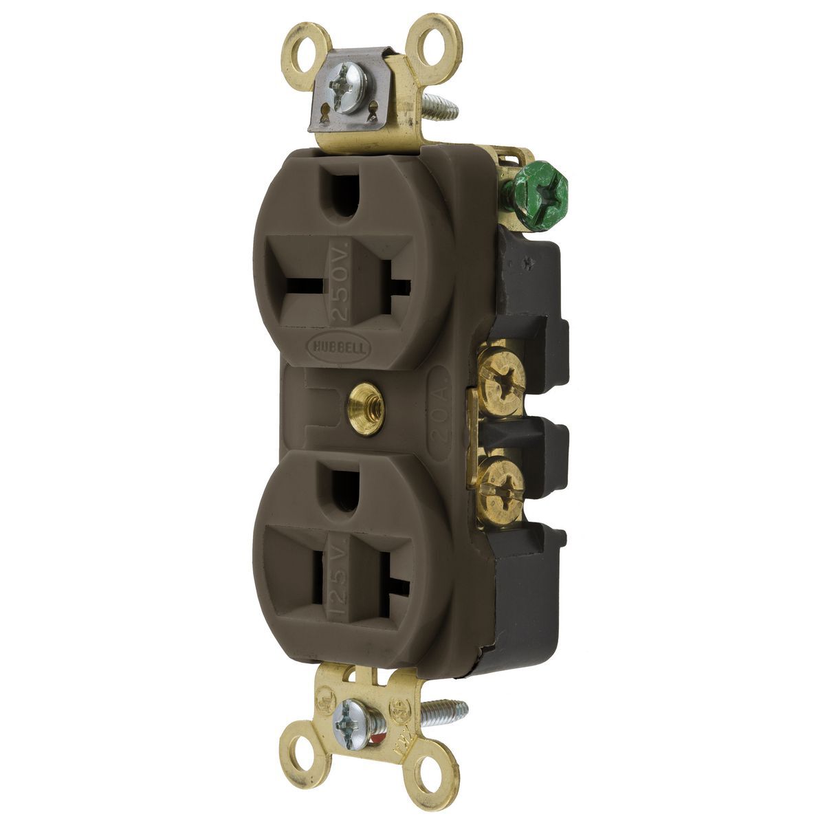 Straight Blade Devices, Receptacles, Combo Duplex, Industrial Grade, 2-Pole 3-Wire Grounding, 20A 250V, 6- 20R, Brown, Single Pack.