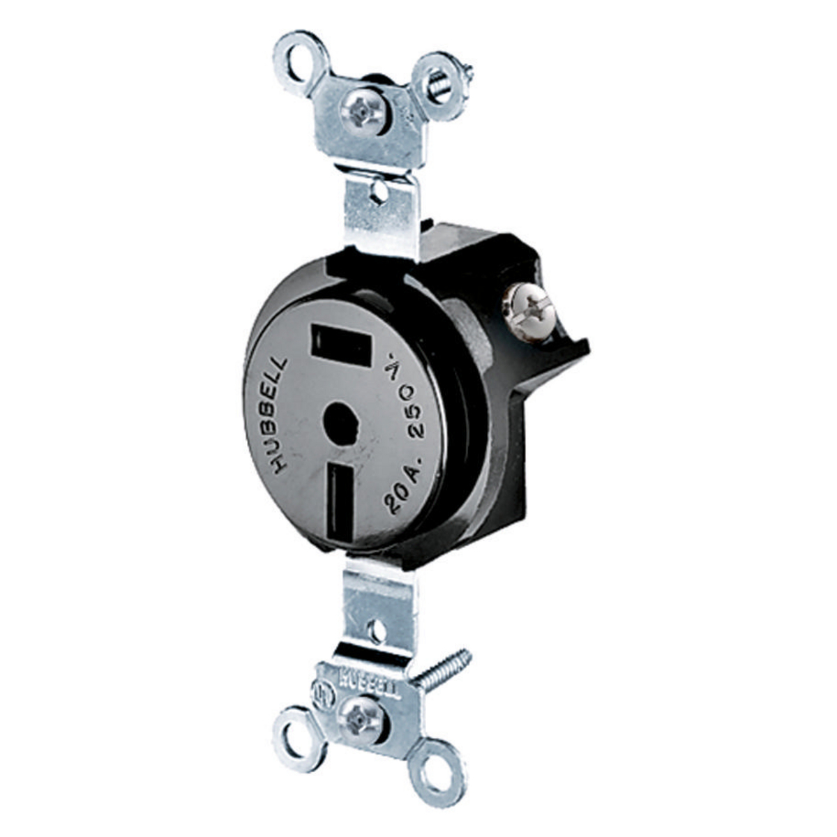 Straight Blade Devices, Receptacles, Single, Industrial Grade, 2-Pole 2-Wire non Grounding, 20A 250V, 2-20R, Black, Single Pack.