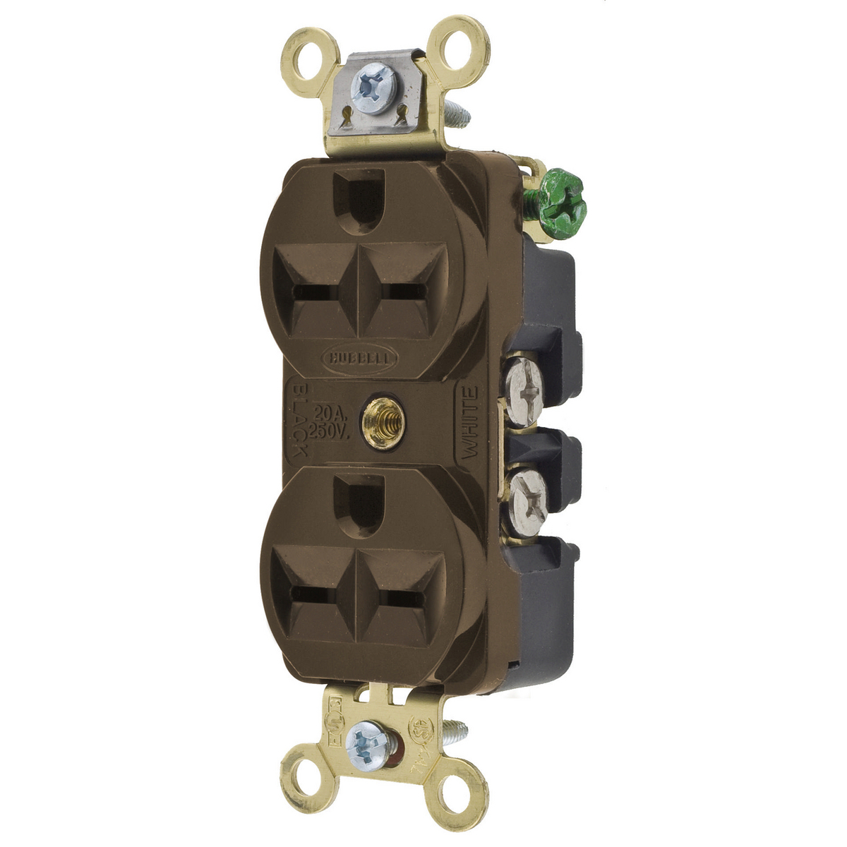 Straight Blade Devices, Receptacles, Duplex, Specification Grade, 2-Pole 3-Wire Grounding, 15A 250V, 6-15R, Brown, Single Pack