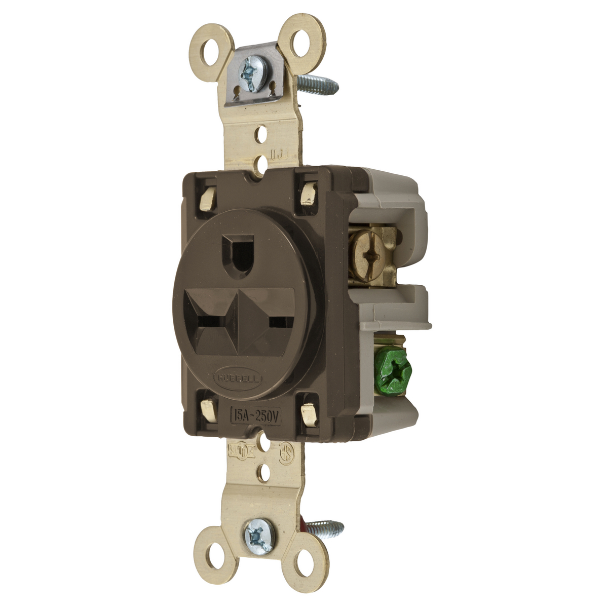 Straight Blade Devices, Receptacles, Single, Specification Grade, 2-Pole 3-Wire Grounding, 15A 250V, 6-15R, Brown, Single Pack