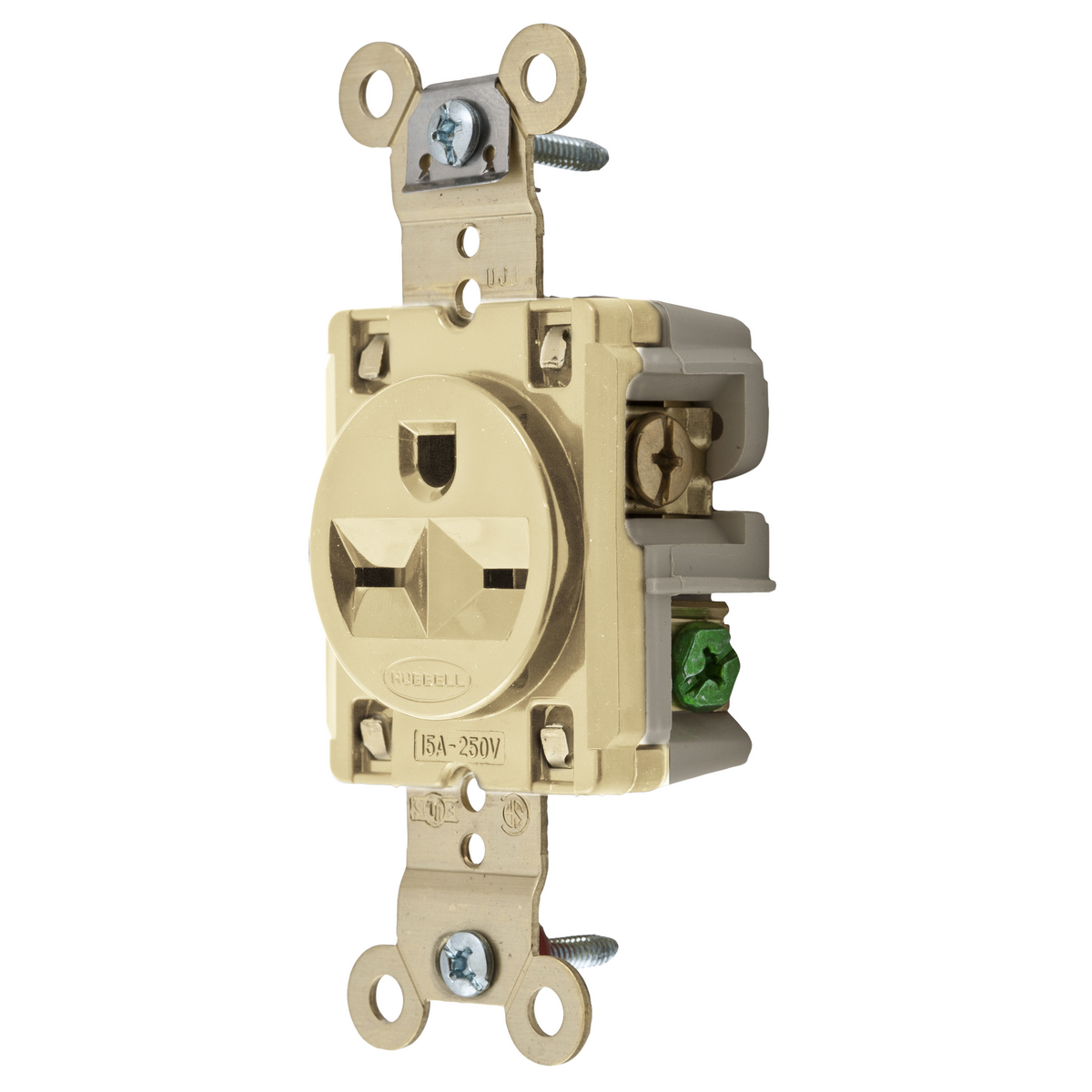 Straight Blade Devices, Receptacles, Single, Specification Grade, 2-Pole 3-Wire Grounding, 15A 250V, 6-15R, Ivory, Single Pack