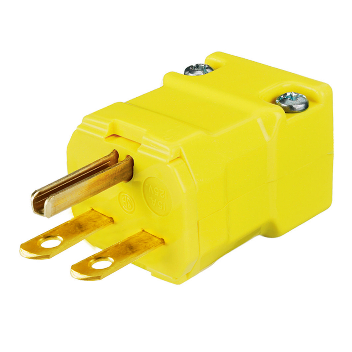 Straight Blade Devices, Male Plug, Valise Series, Industrial/Commercial Grade, Straight, 2-Pole 3-Wire Grounding, 15A 250V, 6-15P, Yellow, Single Pack.