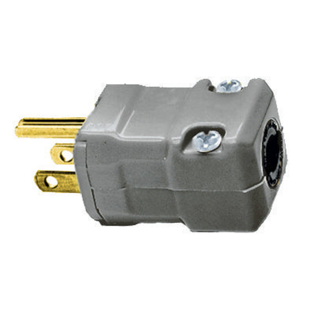 Straight Blade Devices, Male Plug, Valise Series, Industrial/Commercial Grade, Straight, 2-Pole 3-Wire Grounding, 15A 125V, 5-15P, Gray, Single Pack.