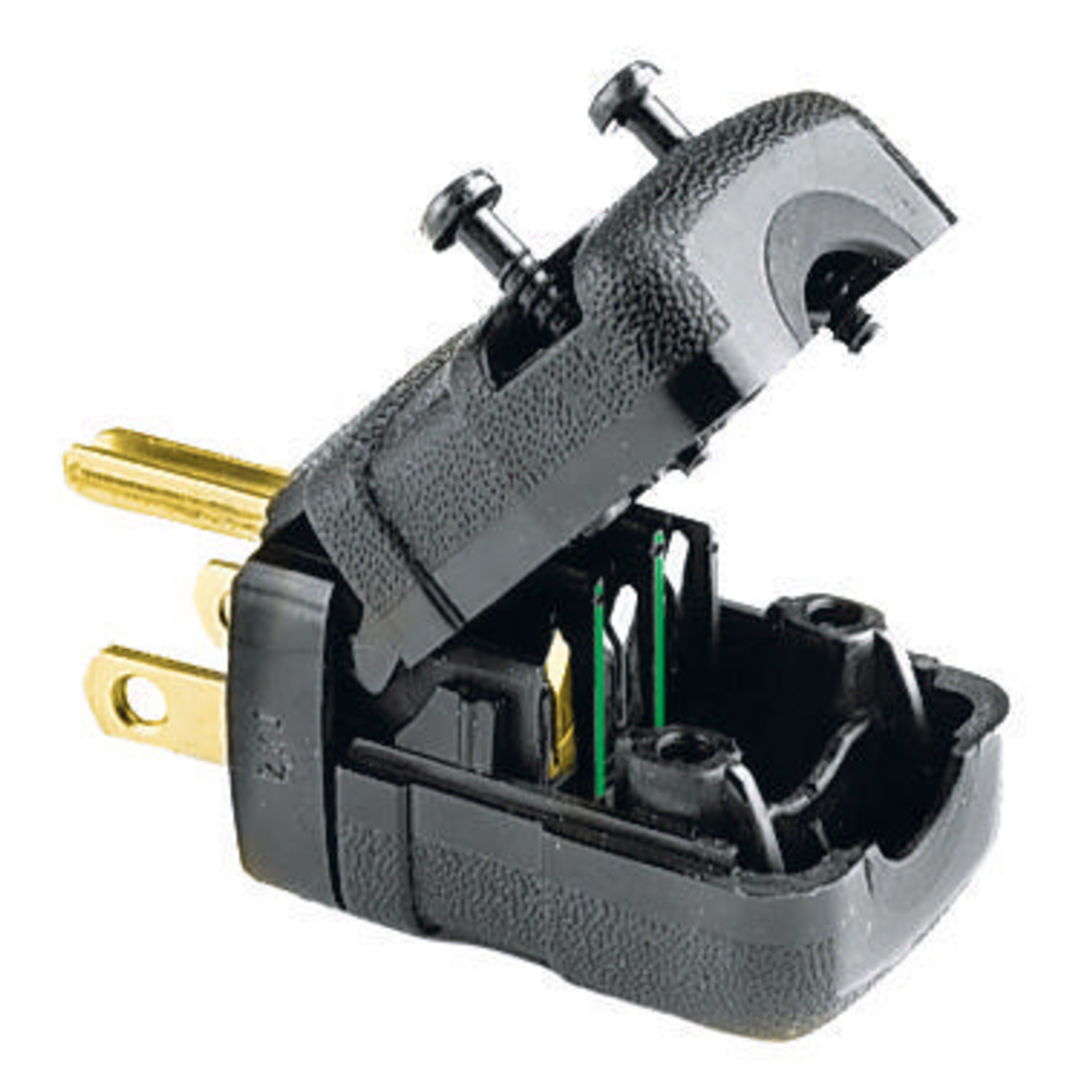 Straight Blade Devices, Male Plug, Valise Series, Industrial/Commercial Grade, Straight, 2-Pole 3-Wire Grounding, 15A 125V, 5-15P, Black, Single Pack.