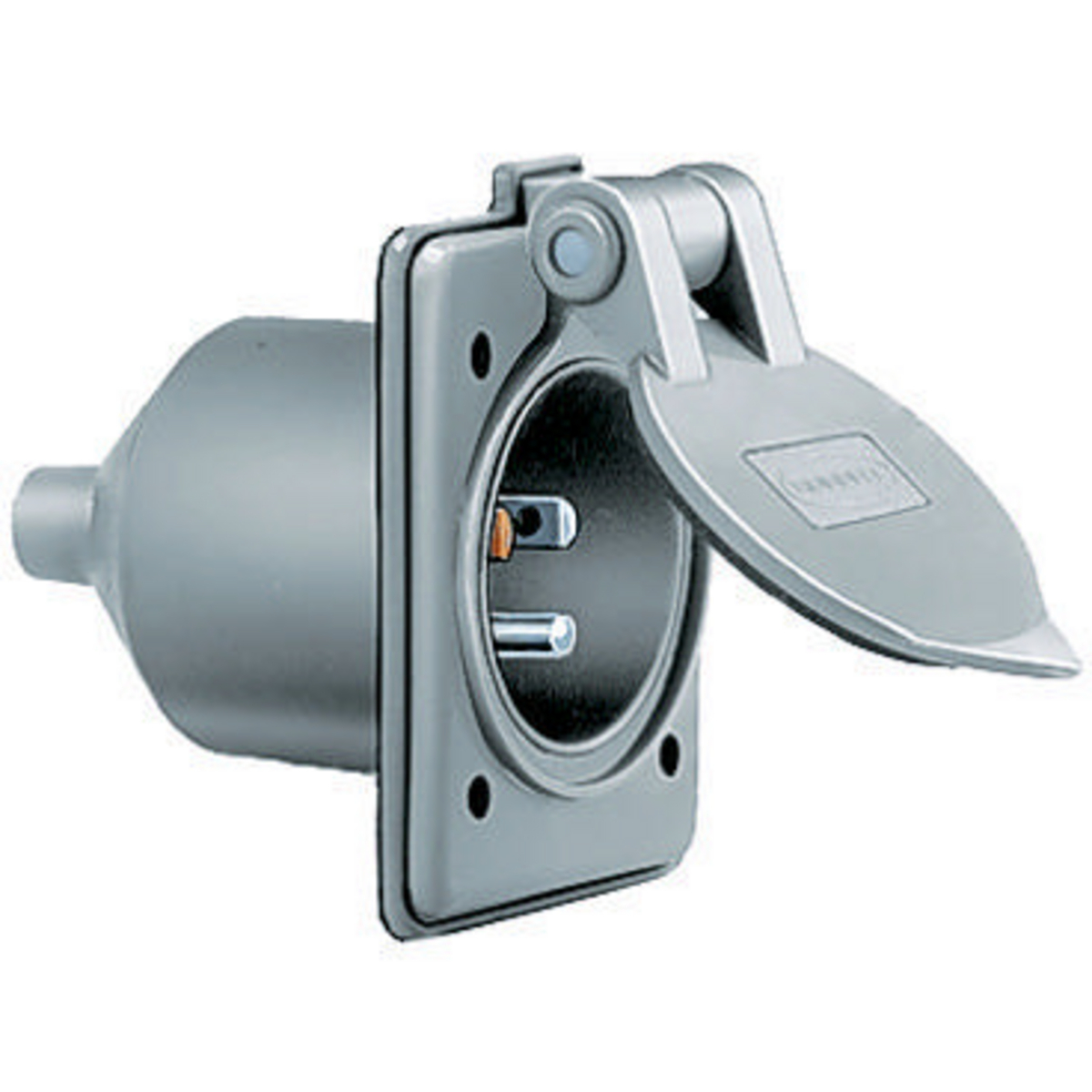 Straight Blade Devices, Male Inlets, Weatherproofed, Marine, 15A 125V, 2-Pole 3-Wire Grounding, 5-15P, Gray, Single Pack.