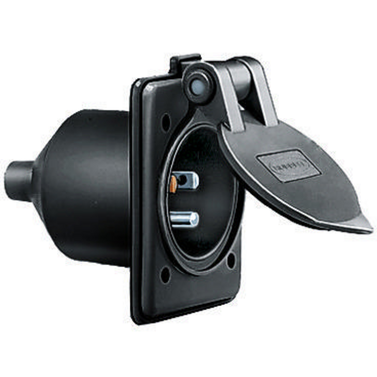 Straight Blade Devices, Male Inlets, Weatherproofed, Marine, 15A 125V, 2-Pole 3-Wire Grounding, 5-15P, Black, Single Pack.
