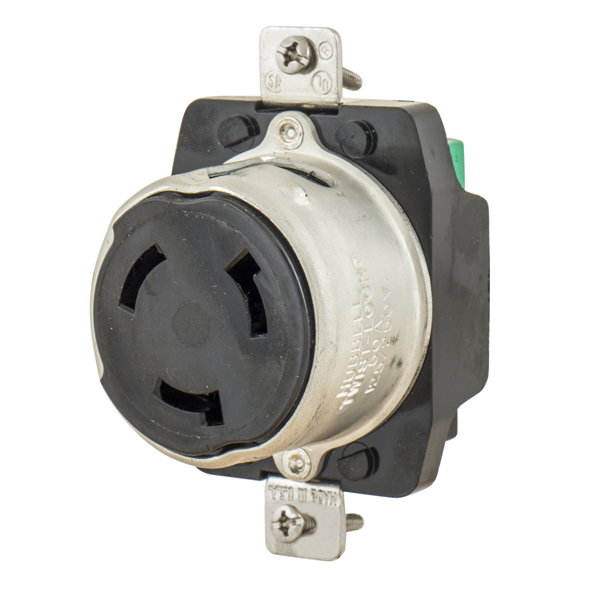 Locking Devices, Twist-Lock, Marine Grade, Receptacle, 50A 125/250V, 3-Pole 4-Wire Grounding, Non-NEMA, Screw Terminal, Galvanized