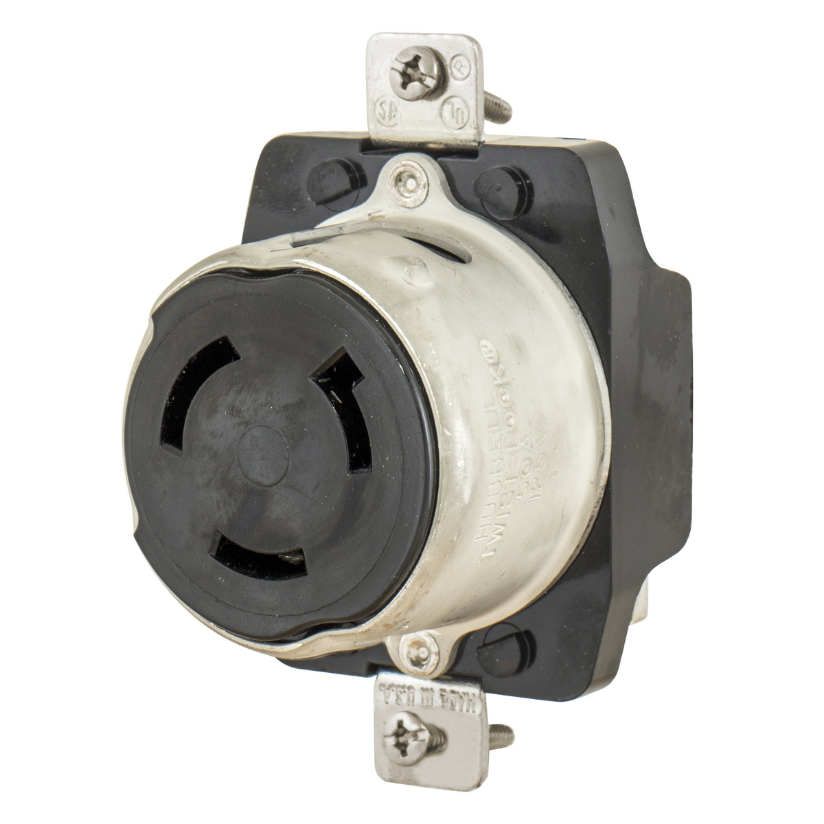Locking Devices, Twist-Lock, Marine Grade, Receptacle, 50A 125V, 2-Pole 3-Wire Grounding, Non-NEMA, Screw Terminal, Galvanized