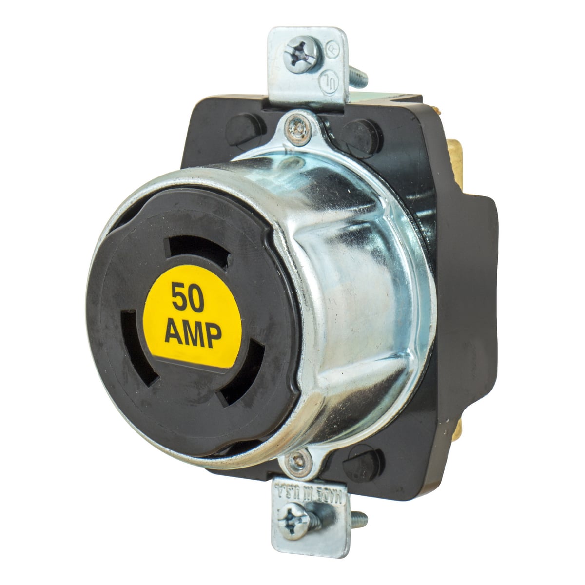 Locking Devices, Twist-Lock, Industrial, Receptacle, 50A 250V DC/ 600V AC, 3-Pole 4-Wire Grounding, Non-NEMA, Screw Terminal, Phenolic Black